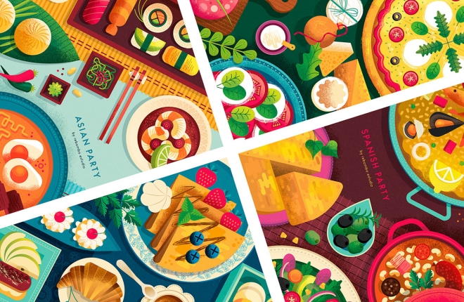 Серия красивых иллюстраций про любовь к вкусной еде